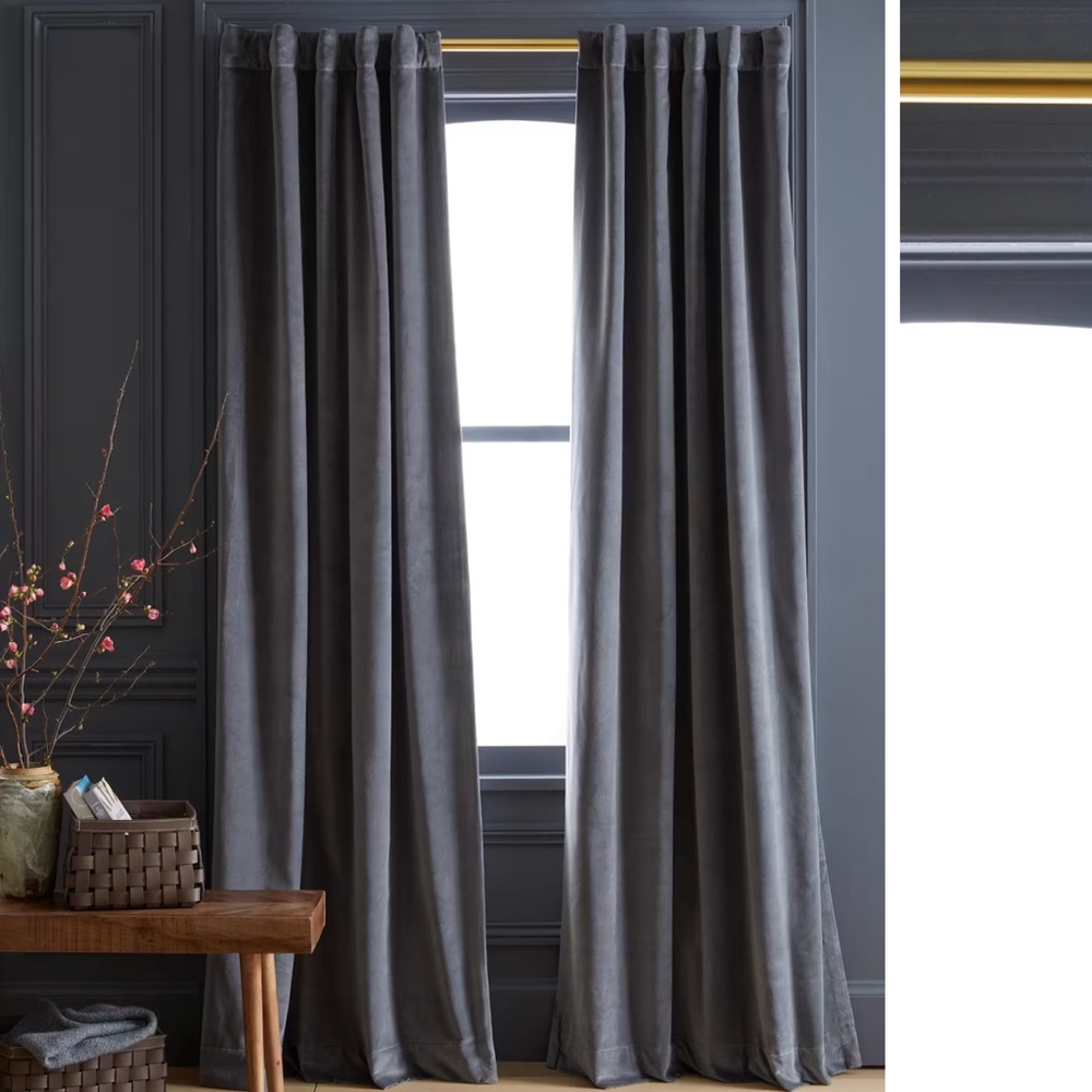 NWOT QUINCE 48x108 Cotton Velvet Room Darkening Curtain Slate 9952